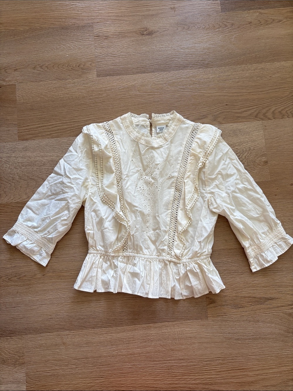 Sunday Best Cream Lace-Trim Embroidered Blouse